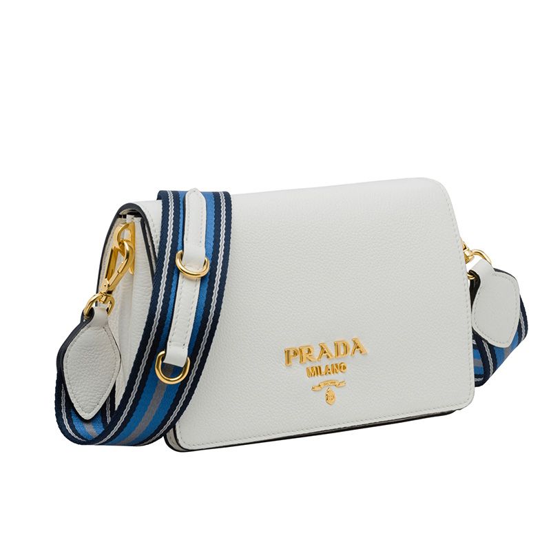 Prada 1BD102 Calf Leather Shoulder Bag In White