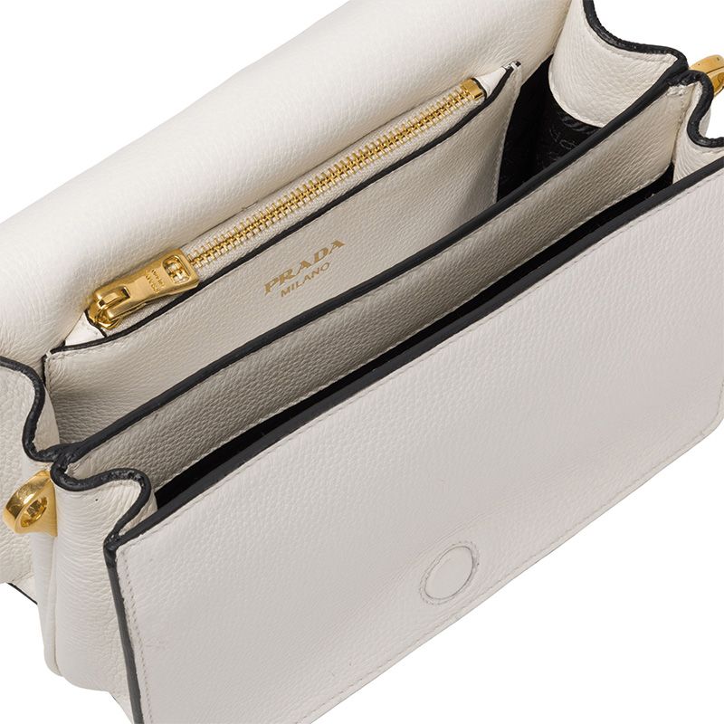 Prada 1BD102 Calf Leather Shoulder Bag In White