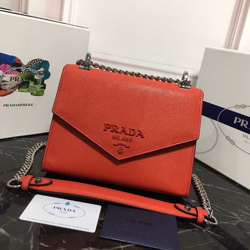 Prada 1BD127 Saffiano Leather Monochrome Bag In Orange