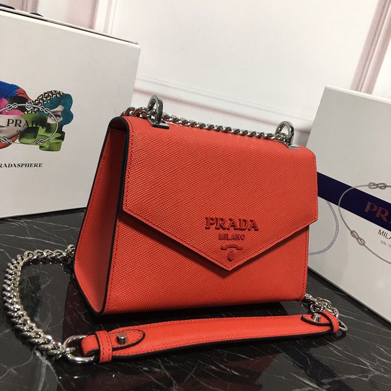 Prada 1BD127 Saffiano Leather Monochrome Bag In Orange