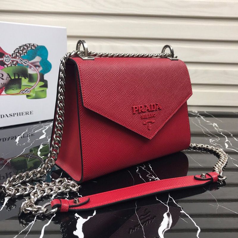 Prada 1BD127 Saffiano Leather Monochrome Bag In Red