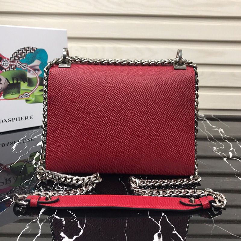 Prada 1BD127 Saffiano Leather Monochrome Bag In Red