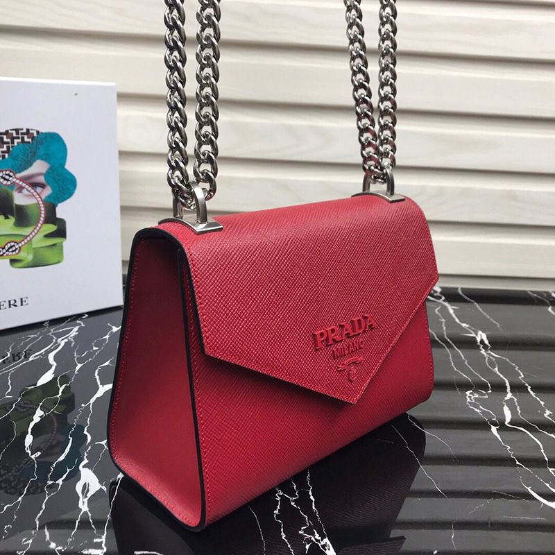 Prada 1BD127 Saffiano Leather Monochrome Bag In Red