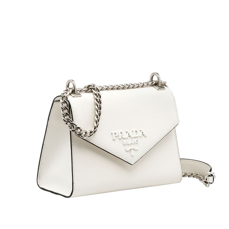 Prada 1BD127 Saffiano Leather Monochrome Bag In White