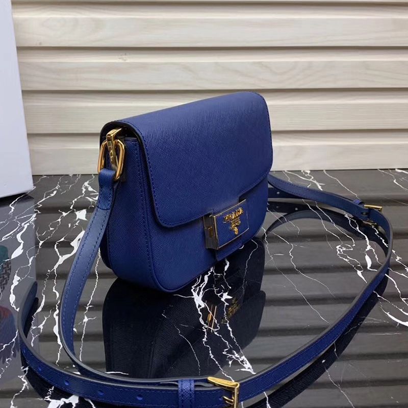 Prada 1BD217 Saffiano Leather Embleme Bag In Blue