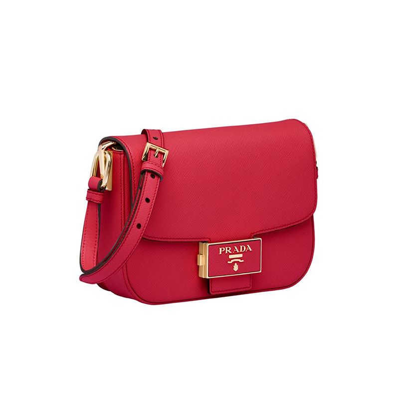 Prada 1BD217 Saffiano Leather Embleme Bag In Red