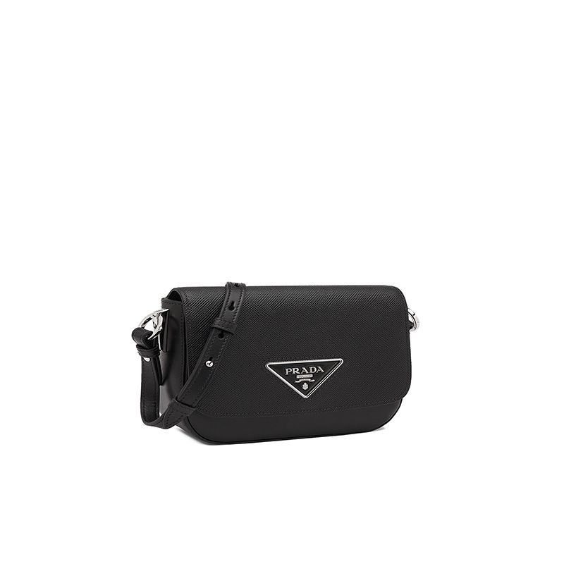 Prada 1BD249 Saffiano Leather Prada Identity Shoulder Bag In Black