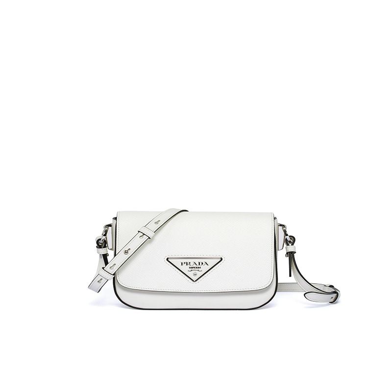 Prada 1BD249 Saffiano Leather Prada Identity Shoulder Bag In White