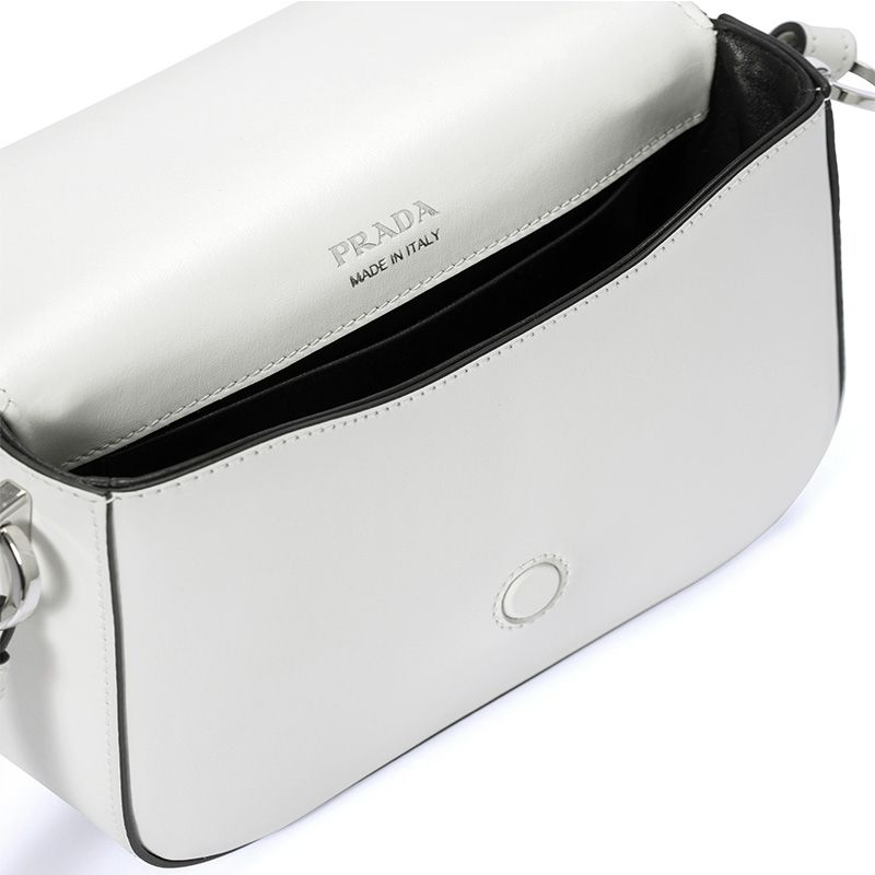 Prada 1BD249 Saffiano Leather Prada Identity Shoulder Bag In White