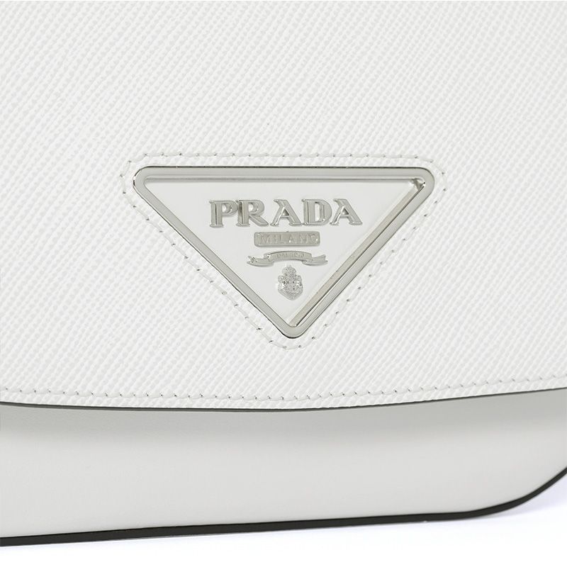 Prada 1BD249 Saffiano Leather Prada Identity Shoulder Bag In White