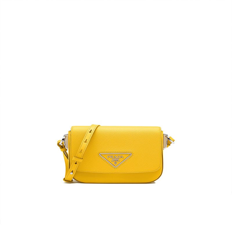 Prada 1BD249 Saffiano Leather Prada Identity Shoulder Bag In Yellow