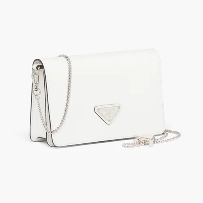 Prada 1BD307 Brushed Leather Shoulder Bag In White