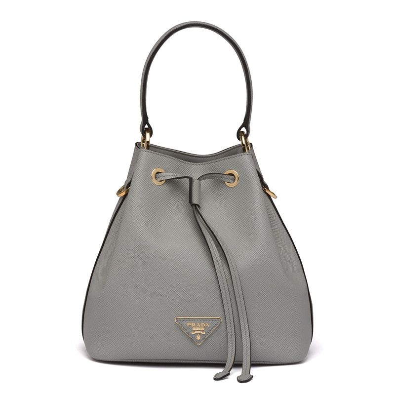 Prada 1BE032 Saffiano Leather Bucket Bag In Grey