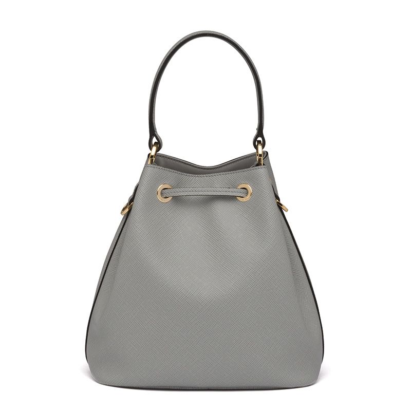 Prada 1BE032 Saffiano Leather Bucket Bag In Grey