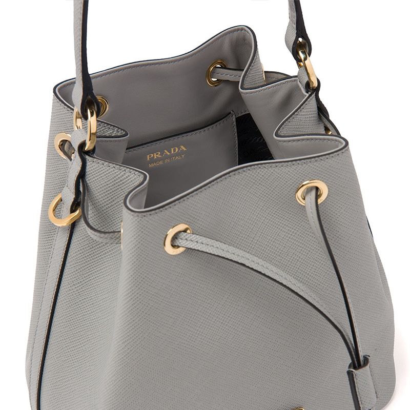 Prada 1BE032 Saffiano Leather Bucket Bag In Grey