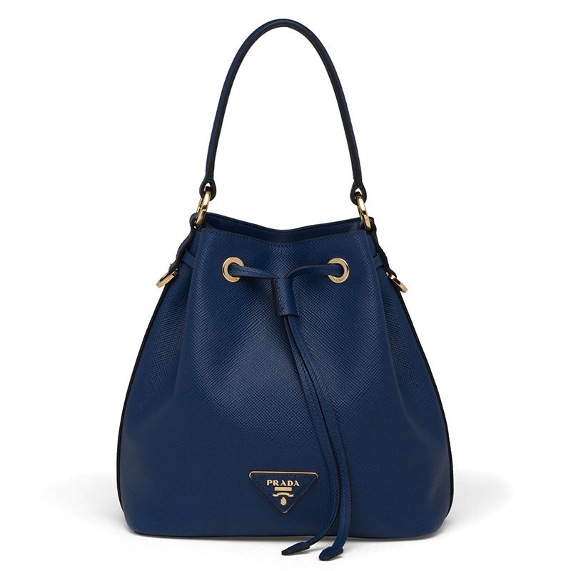Prada 1BE032 Saffiano Leather Bucket Bag In Navy Blue