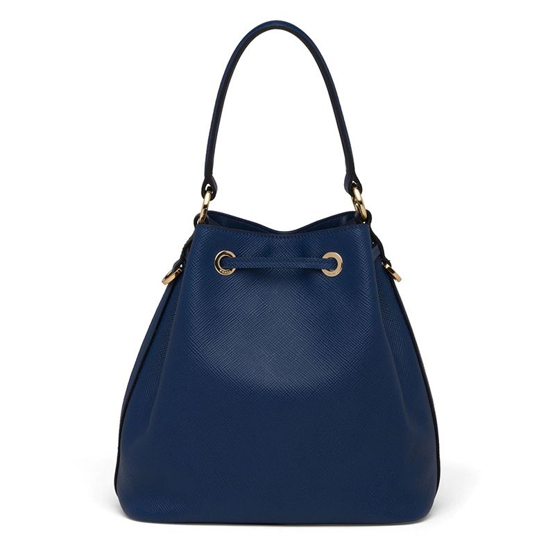 Prada 1BE032 Saffiano Leather Bucket Bag In Navy Blue