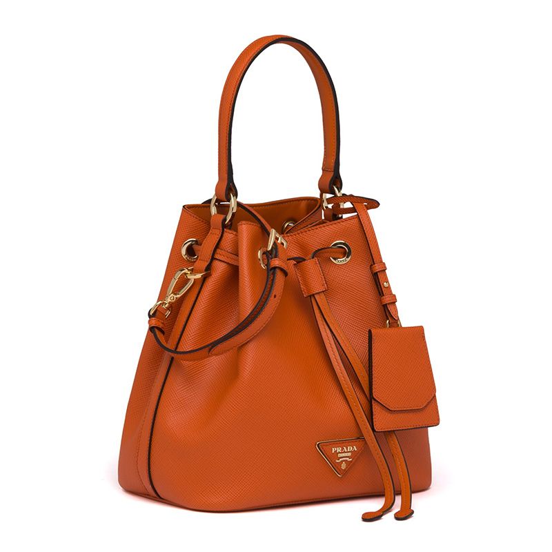 Prada 1BE032 Saffiano Leather Bucket Bag In Orange