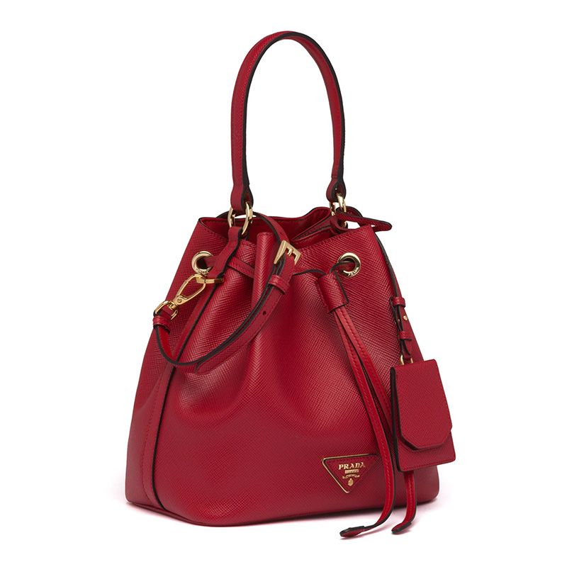 Prada 1BE032 Saffiano Leather Bucket Bag In Red