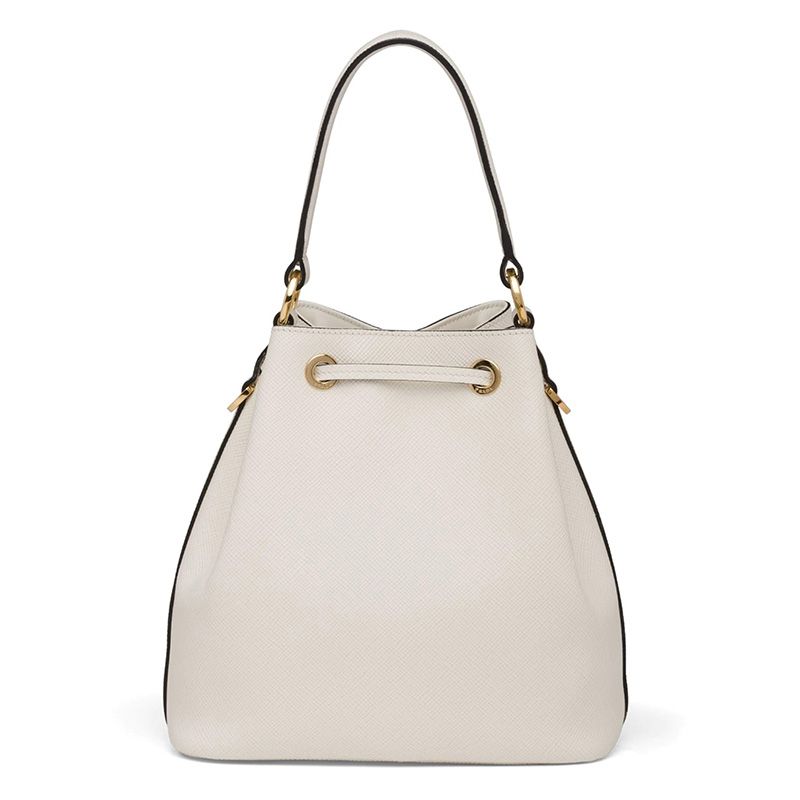 Prada 1BE032 Saffiano Leather Bucket Bag In White