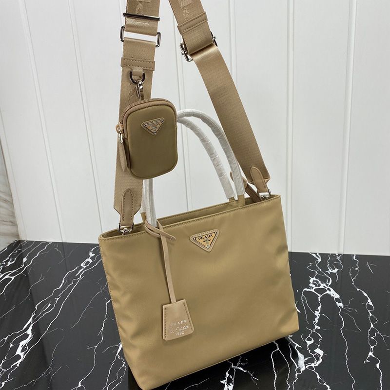 Prada 1BG320 Flat Bow Nylon Bag In Apricot