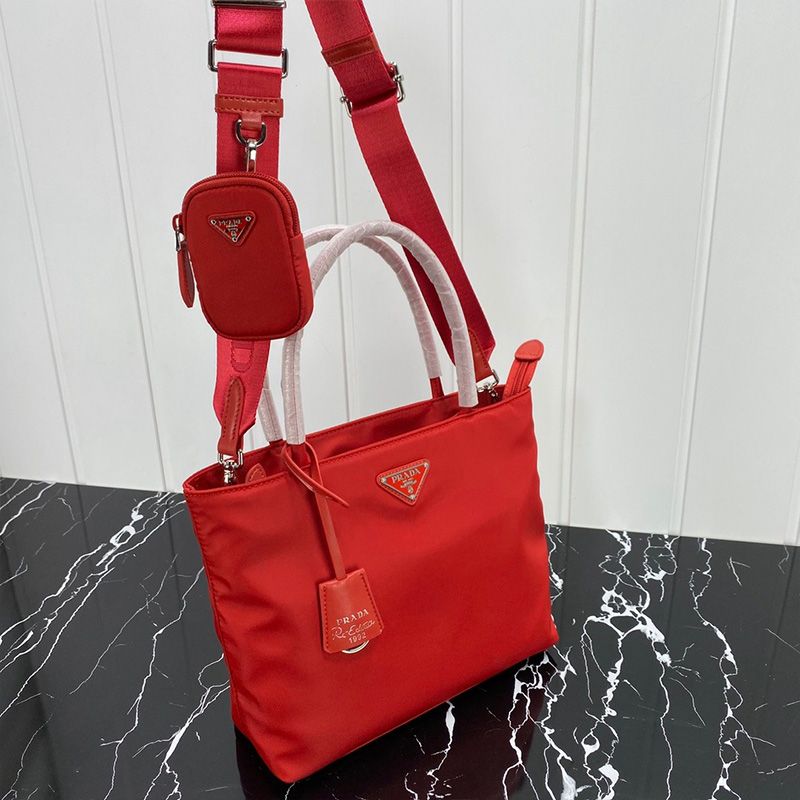 Prada 1BG320 Flat Bow Nylon Bag In Red