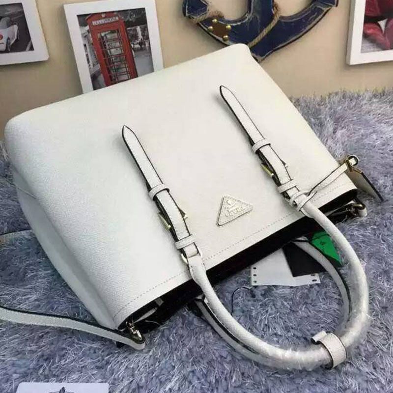 Prada 1BG820 Saffiano Leather Double Bag In White