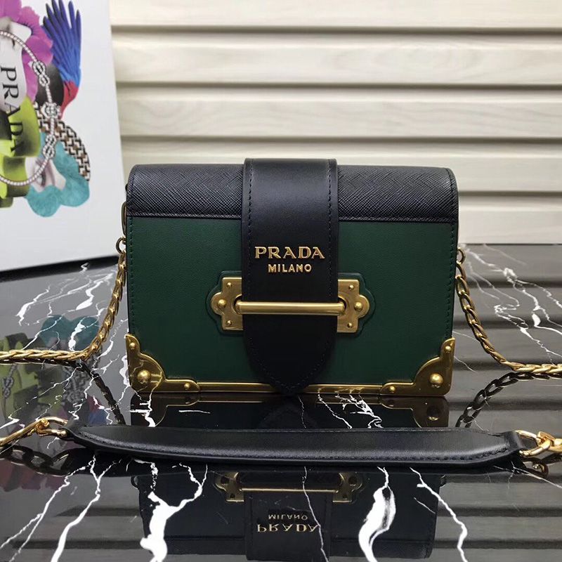 Prada 1BH018 Calf Leather Cahier Bag In Green