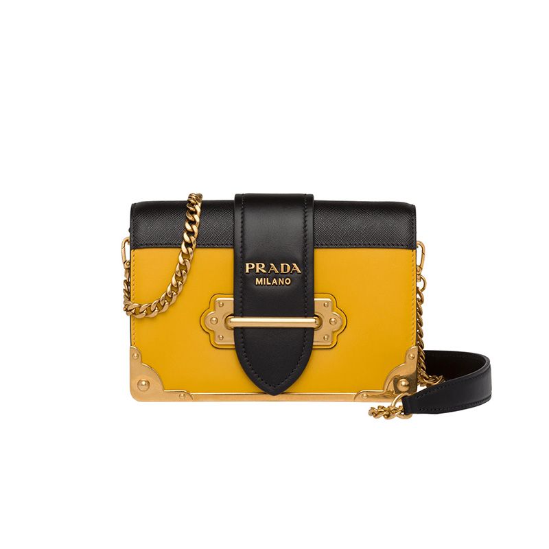 Prada 1BH018 Calf Leather Cahier Bag In Yellow