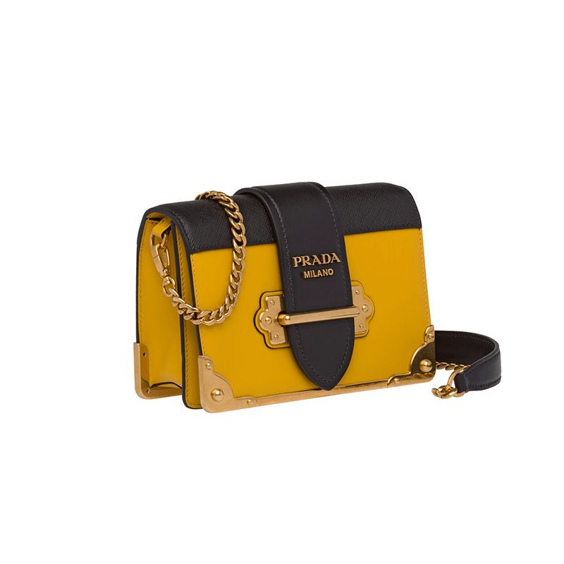 Prada 1BH018 Calf Leather Cahier Bag In Yellow