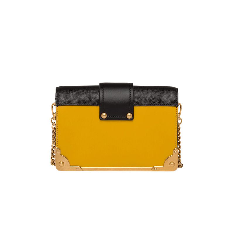 Prada 1BH018 Calf Leather Cahier Bag In Yellow