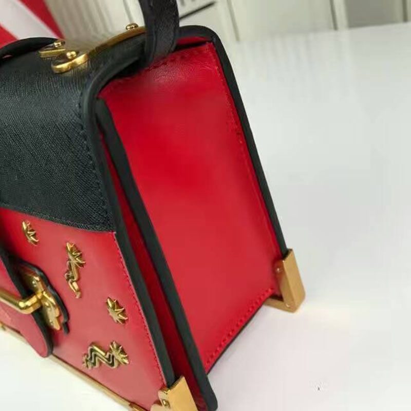 Prada 1BH018 Astrology Embellished Cahier Bag In Red