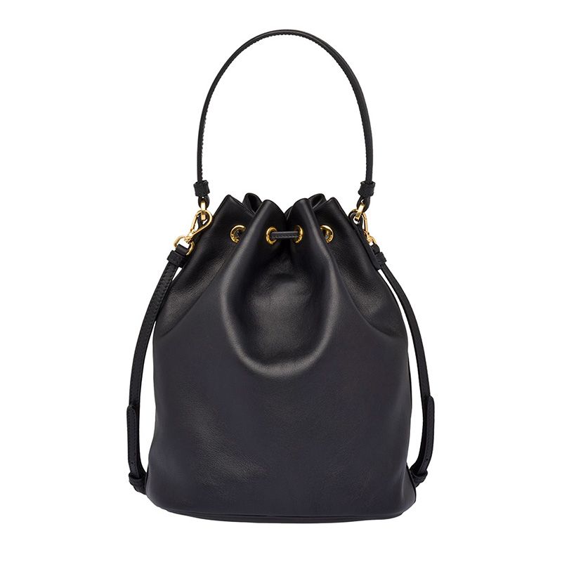 Prada 1BH038 Calf Leather Bucket Bag In Black