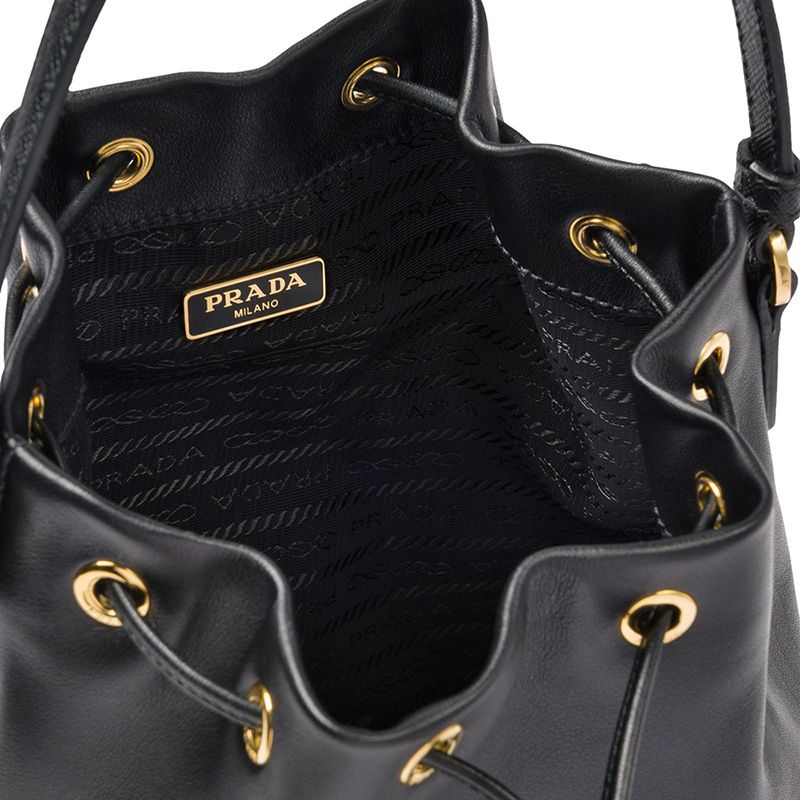 Prada 1BH038 Calf Leather Bucket Bag In Black