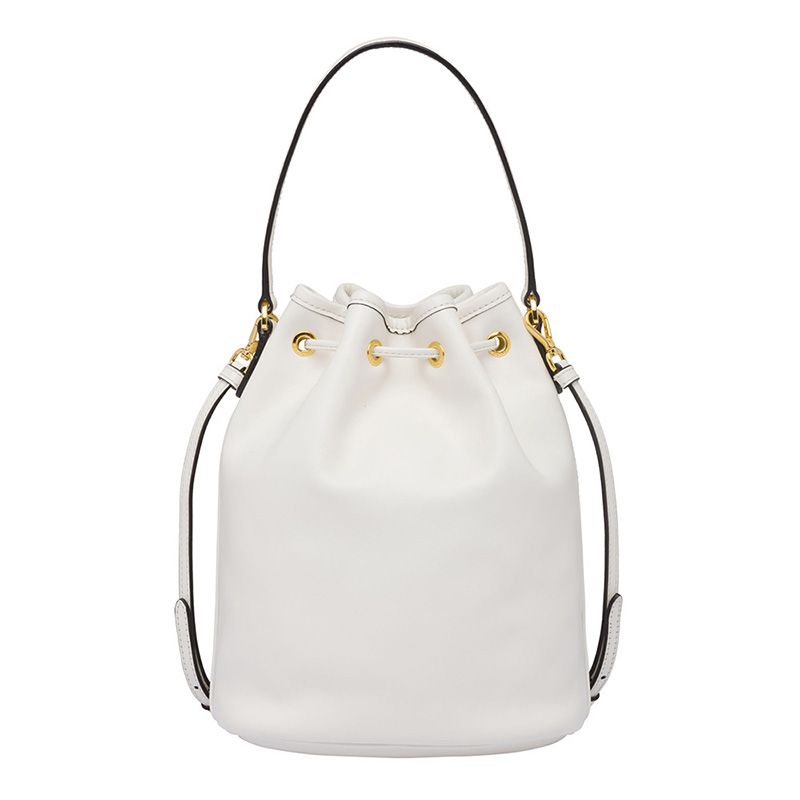 Prada 1BH038 Calf Leather Bucket Bag In White