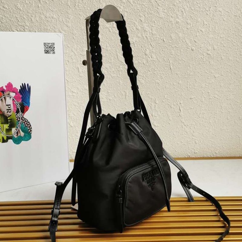 Prada 1BH038 Duet Bucket Bag In Black