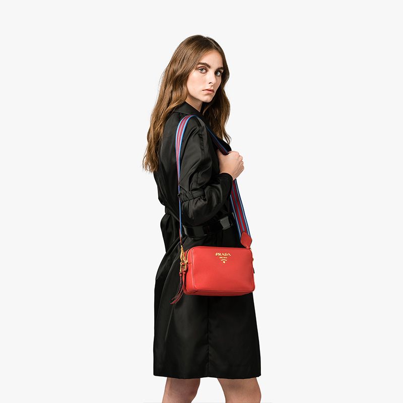 Prada 1BH082 Calf Leather Shoulder Bag In Red