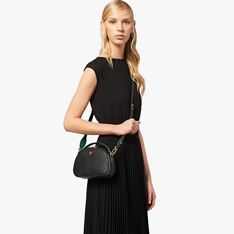 Prada 1BH123 Saffiano and Crocodile Leather Odette Bag In Black/Green