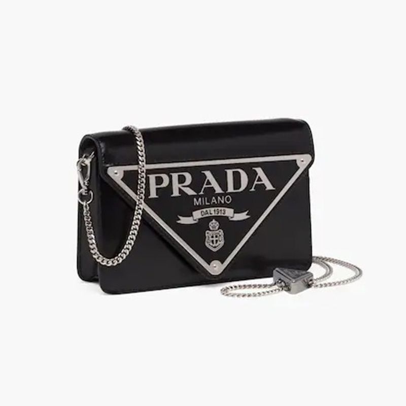 Prada 1BH189 Brushed Leather Shoulder Bag In Black