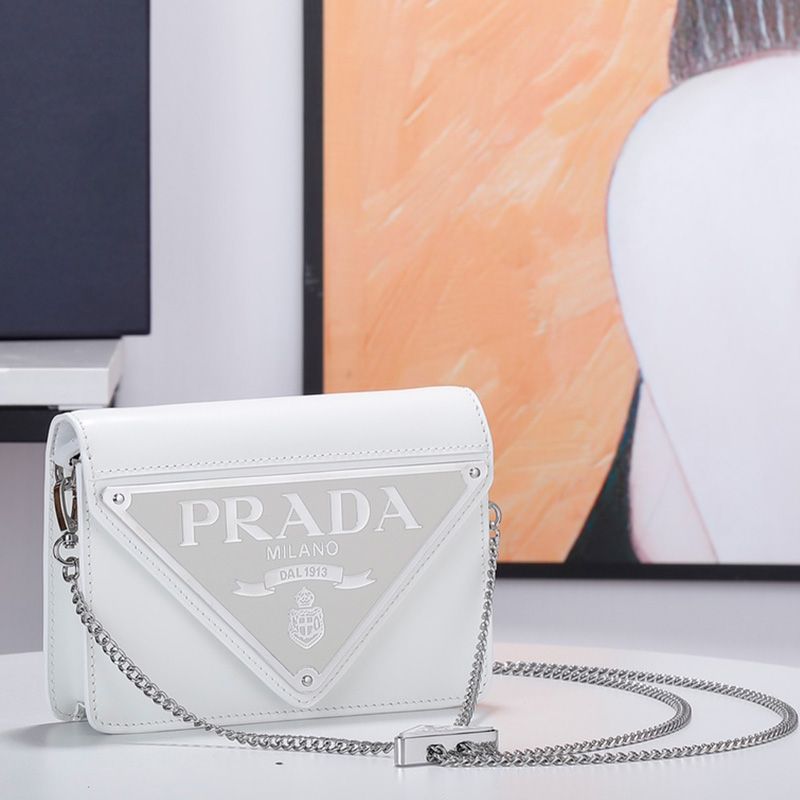 Prada 1BH189 Brushed Leather Shoulder Bag In White