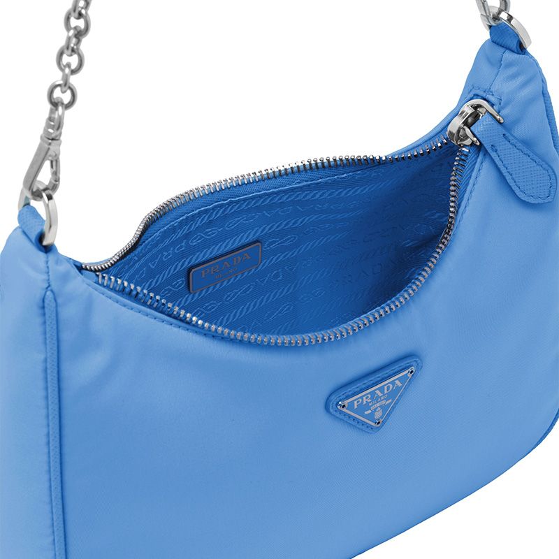 Prada 1BH204 Nylon Hobo Bag In Light Blue