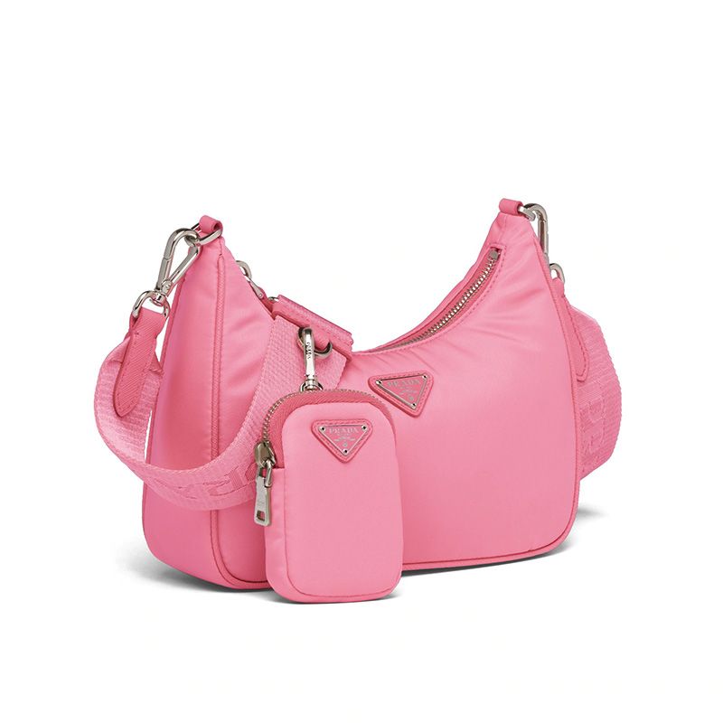 Prada 1BH204 Nylon Hobo Bag In Pink