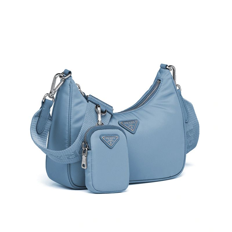 Prada 1BH204 Nylon Hobo Bag In Sky Blue