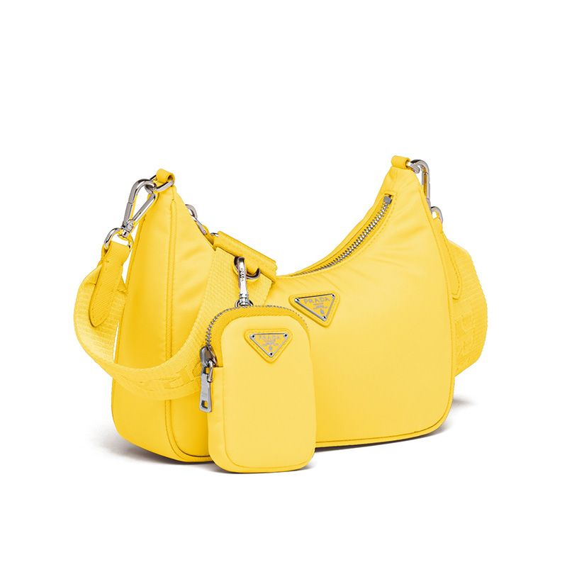 Prada 1BH204 Nylon Hobo Bag In Yellow