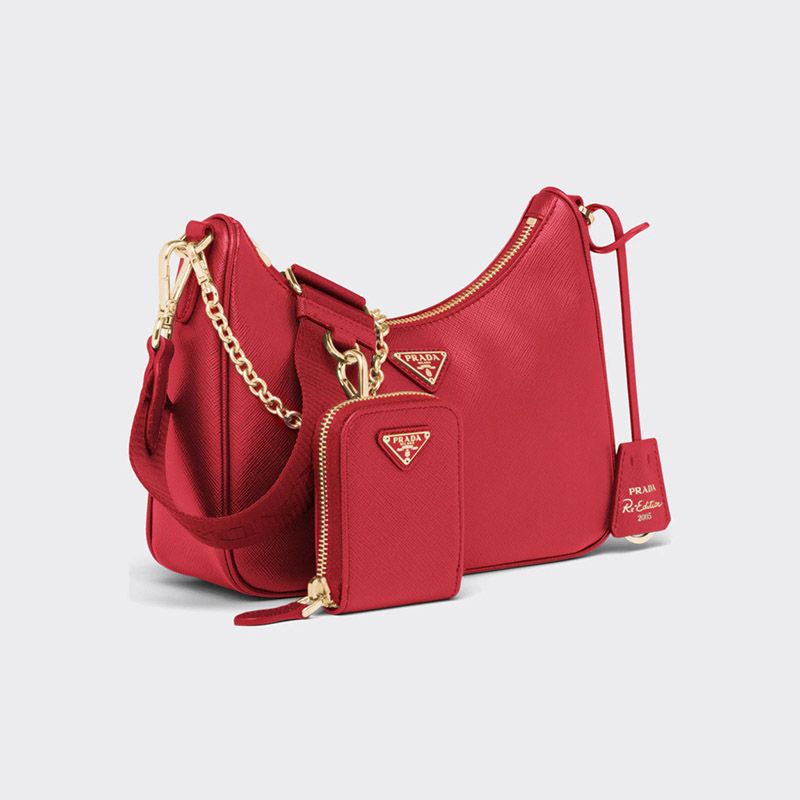 Prada 1BH204 Re-Edition 2005 Leather Hobo Bag In Red