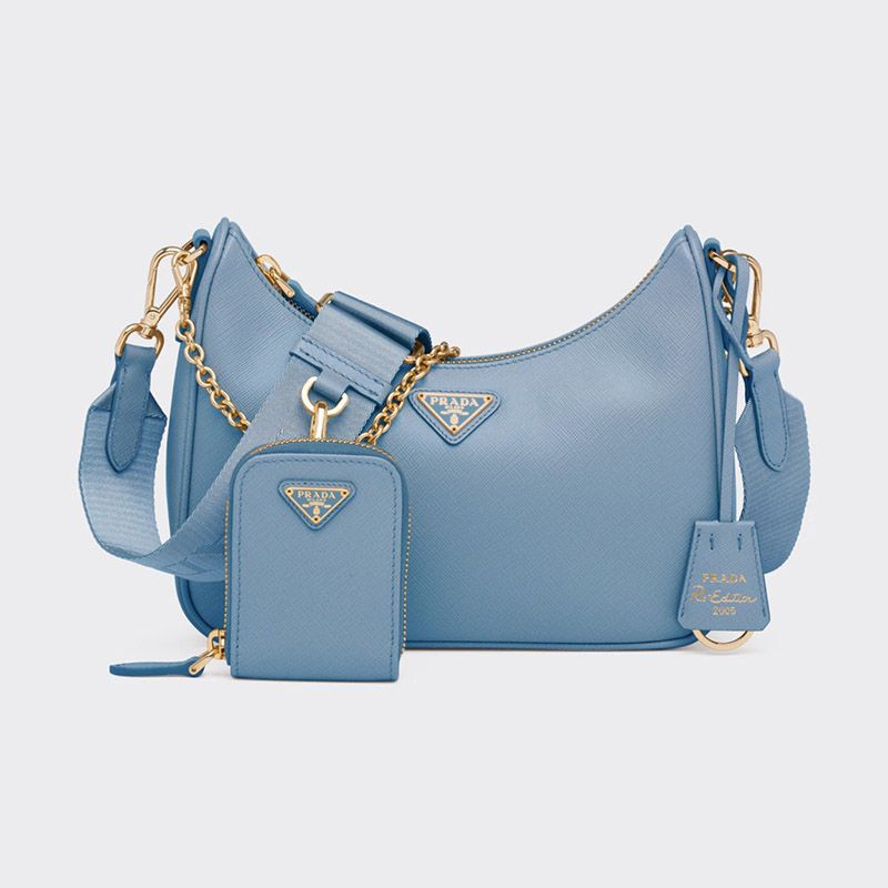 Prada 1BH204 Re-Edition 2005 Leather Hobo Bag In Sky Blue