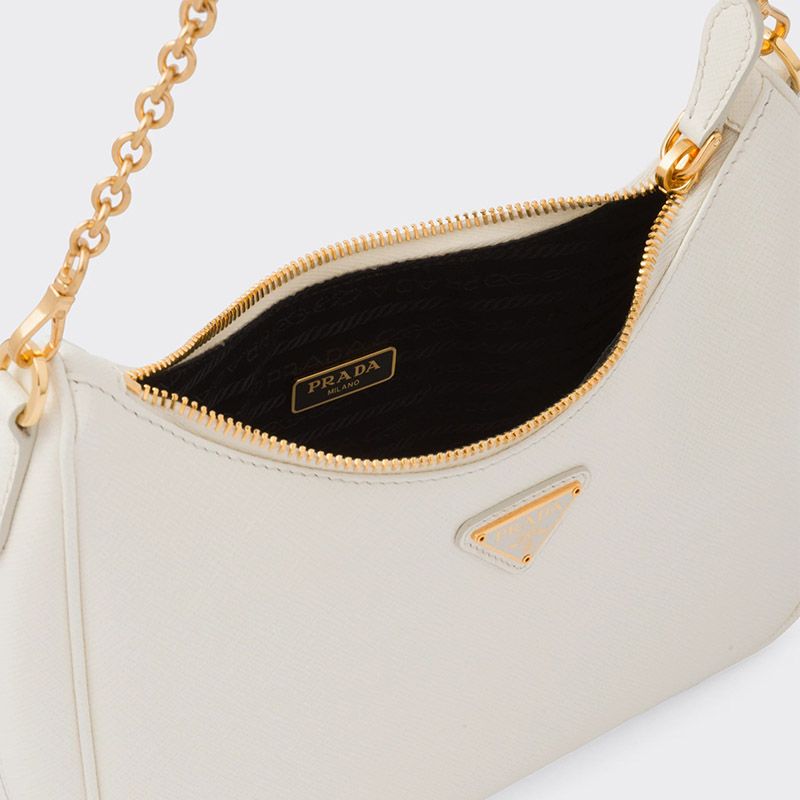 Prada 1BH204 Re-Edition 2005 Leather Hobo Bag In White