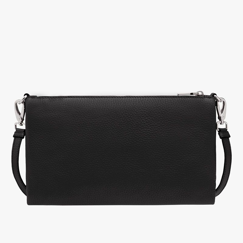 Prada 1BH997 Leather Shoulder Clutch Bag In Black