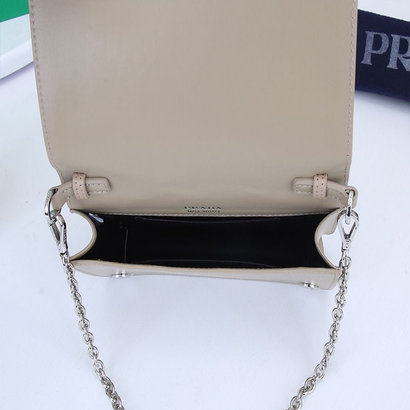 Prada 1BP019 Nylon And Leather Mini Bag In Apricot