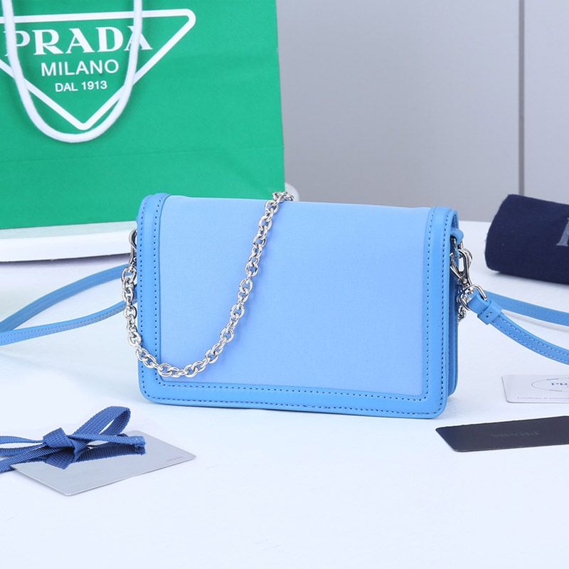 Prada 1BP019 Nylon And Leather Mini Bag In Blue